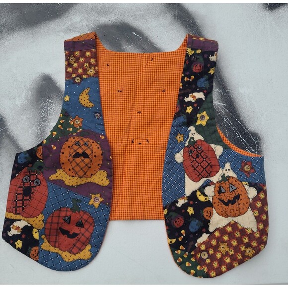 Vintage Halloween Quilted Vest Handknit - Picture 1 of 3